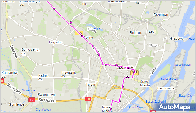Mapa Polski Targeo, Tramwaj 4 - trasa Zajezdnia Pogodno - Potulicka. ZDiTM Szczecin na mapie Targeo