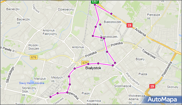 Mapa Polski Targeo, Autobus 20 - trasa FABRYKA - Zajezdnia; dojazd do przystanku:KOPERNKA/TUNEL(178)(nr inw. 178). BKM na mapie Targeo