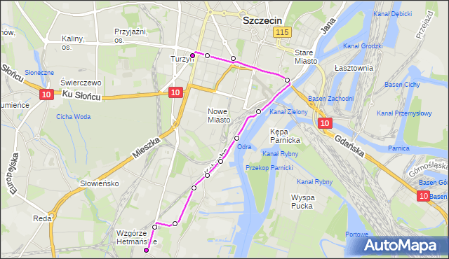 Mapa Polski Targeo, Autobus 528 - trasa Pomorzany Dobrzyńska - Plac Kościuszki. ZDiTM Szczecin na mapie Targeo