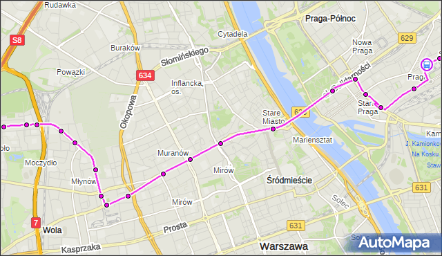 Rozkład jazdy tramwaju 13 na przystanku Zajezdnia Praga 01. ZTM Warszawa na mapie Targeo