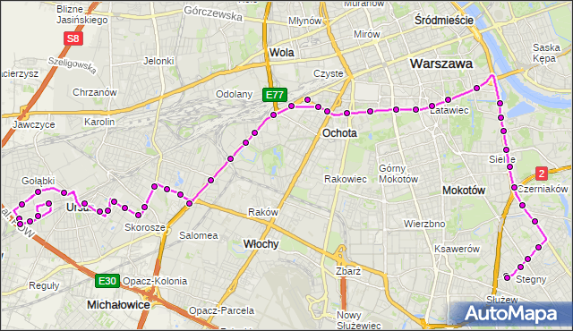 Mapa Polski Targeo, Autobus 187 - trasa STEGNY - URSUS-NIEDŹWIADEK. ZTM Warszawa na mapie Targeo