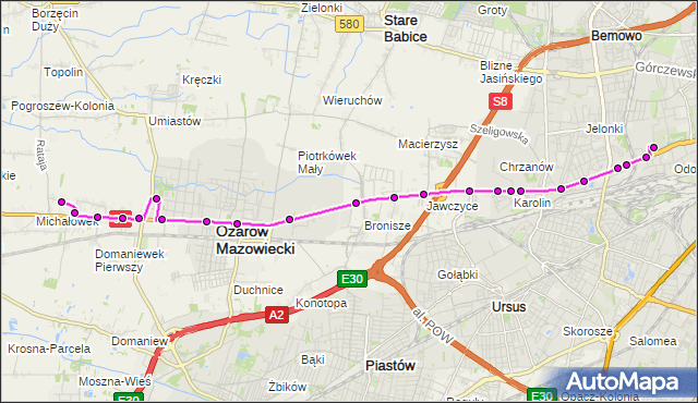Mapa Polski Targeo, Autobus 713 - trasa CM.WOLSKI - AGRICOOP KP. ZTM Warszawa na mapie Targeo