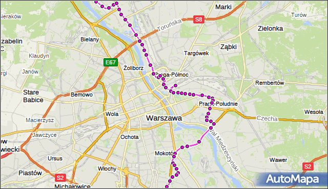 Mapa Polski Targeo, Autobus N03 - trasa NOWODWORY - URSYNÓW PŁN.. ZTM Warszawa na mapie Targeo