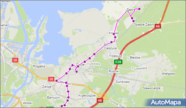 Mapa Polski Targeo, Autobus 77 - trasa Osiedle Bukowe - Osiedle Kasztanowe. ZDiTM Szczecin na mapie Targeo