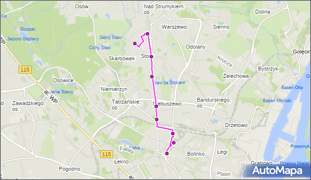 Mapa Polski Targeo, Autobus 87 - trasa Kołłątaja - Warszewo. ZDiTM Szczecin na mapie Targeo