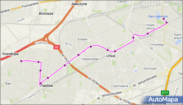Mapa Polski Targeo, Autobus 716 - trasa OGIŃSKIEGO PT - WAŁOWICKA. ZTM Warszawa na mapie Targeo