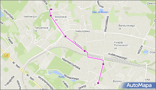 Mapa Polski Targeo, Autobus 78 - trasa Osiedle Arkońskie - Kołłątaja. ZDiTM Szczecin na mapie Targeo