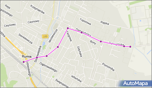 Mapa Polski Targeo, Autobus 86 - trasa Długa - Rumia Dworzec PKP. ZKMGdynia na mapie Targeo