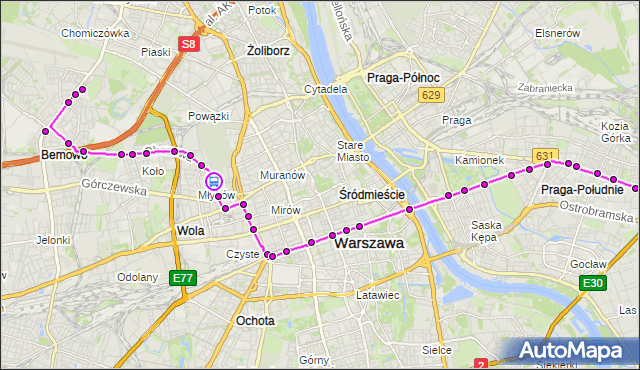 Rozkład jazdy tramwaju 24 na przystanku Długosza 01. ZTM Warszawa na mapie Targeo