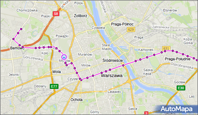Rozkład jazdy tramwaju 24 na przystanku Długosza 02. ZTM Warszawa na mapie Targeo