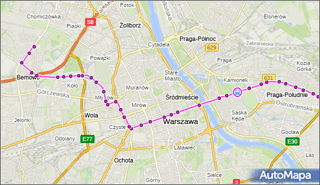 Rozkład jazdy tramwaju 24 na przystanku Park Skaryszewski 03. ZTM Warszawa na mapie Targeo