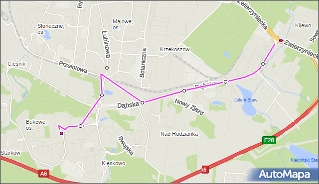 Mapa Polski Targeo, Autobus 534 - trasa Osiedle Bukowe - Kijewo. ZDiTM Szczecin na mapie Targeo