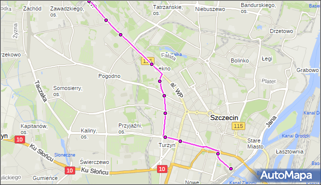Mapa Polski Targeo, Tramwaj 8 - trasa Dworcowa - Zajezdnia Pogodno. ZDiTM Szczecin na mapie Targeo