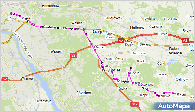 Mapa Polski Targeo, Autobus 720 - trasa WIATRACZNA - RZAKTA RZ. ZTM Warszawa na mapie Targeo