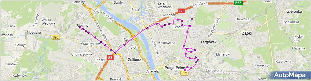 Autobus 156 Trasa Metro Mlociny Zajezdnia Stalowa Ztm Warszawa Na Mapie Targeo