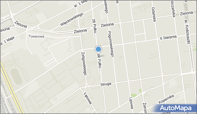 Łódź, 28 Pułku Strzelców Kaniowskich, mapa Łodzi