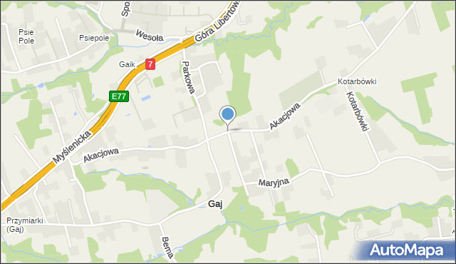 Gaj gmina Mogilany, Akacjowa, mapa Gaj gmina Mogilany