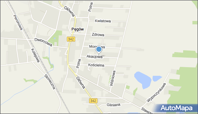 Pęgów gmina Oborniki Śląskie, Akacjowa, mapa Pęgów gmina Oborniki Śląskie