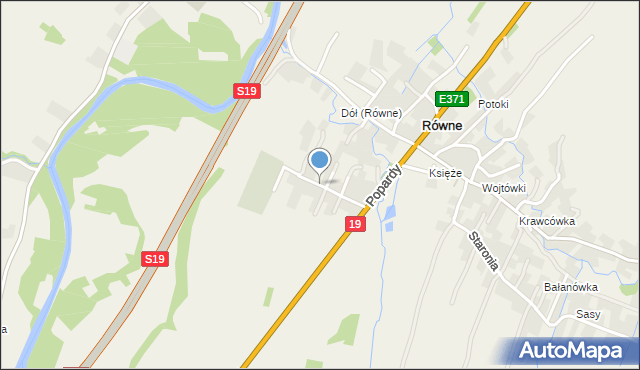 Równe gmina Dukla, Akacjowa, mapa Równe gmina Dukla