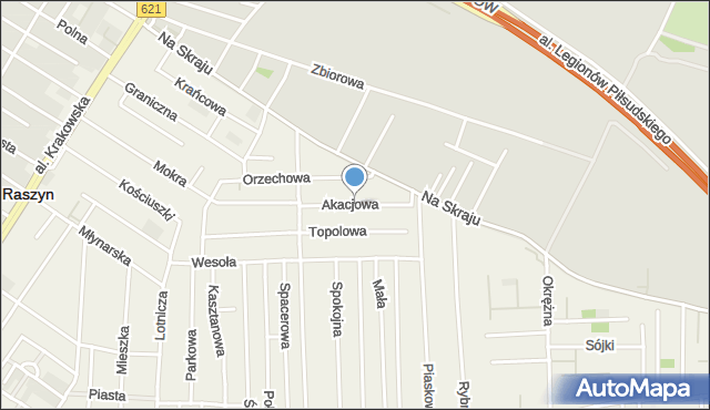 Rybie gmina Raszyn, Akacjowa, mapa Rybie gmina Raszyn