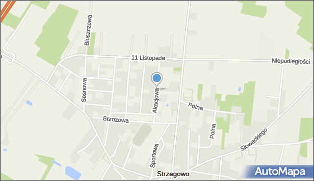Strzegowo powiat mławski, Akacjowa, mapa Strzegowo powiat mławski