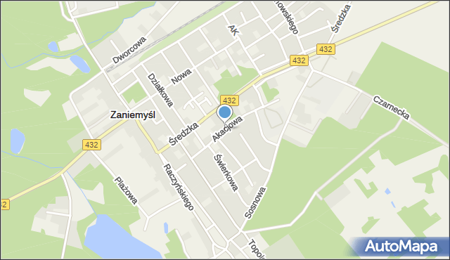 Zaniemyśl, Akacjowa, mapa Zaniemyśl