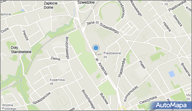 Bielsko-Biała, Aleja Andersa Władysława, gen., mapa Bielsko-Białej