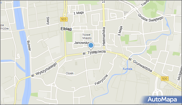 Elbląg, Aleja Tysiąclecia, mapa Elbląga