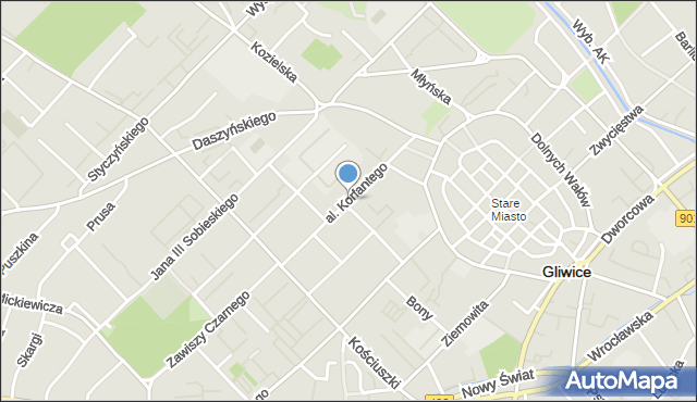 Gliwice, Aleja Korfantego Wojciecha, mapa Gliwic