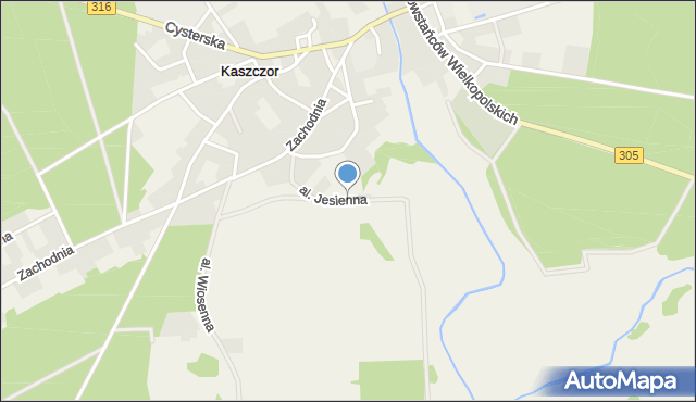 Kaszczor, Aleja Jesienna, mapa Kaszczor