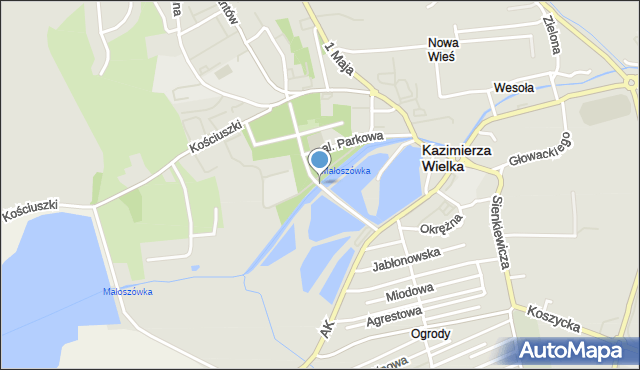 Kazimierza Wielka, Aleja Nieczui-Ostrowskiego Tysiąca, gen., mapa Kazimierza Wielka