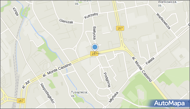 Koszalin, Aleja Monte Cassino, mapa Koszalina