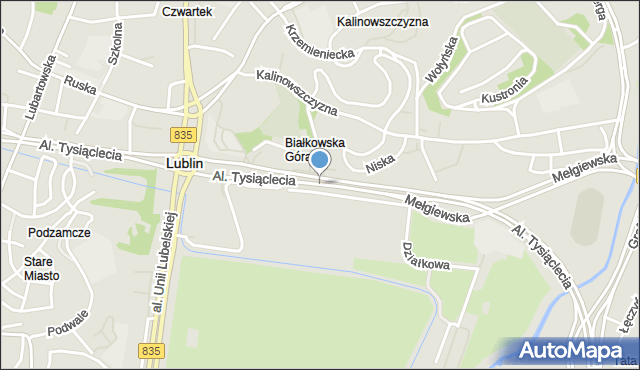 Lublin, Aleje Tysiąclecia, mapa Lublina