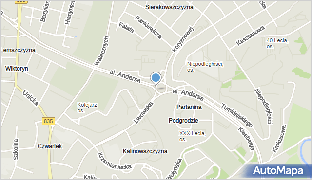 Lublin, Aleja Andersa Władysława, mapa Lublina