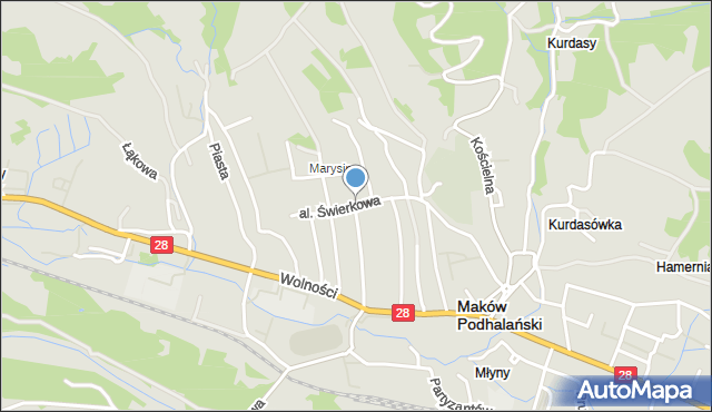 Maków Podhalański, Aleja Świerkowa, mapa Maków Podhalański