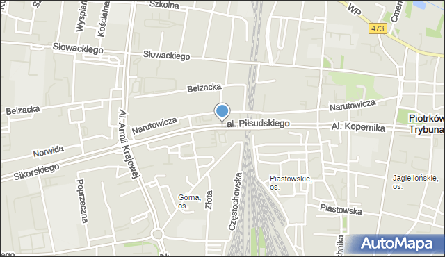 Piotrków Trybunalski, Aleja Piłsudskiego Józefa, marsz., mapa Piotrków Trybunalski