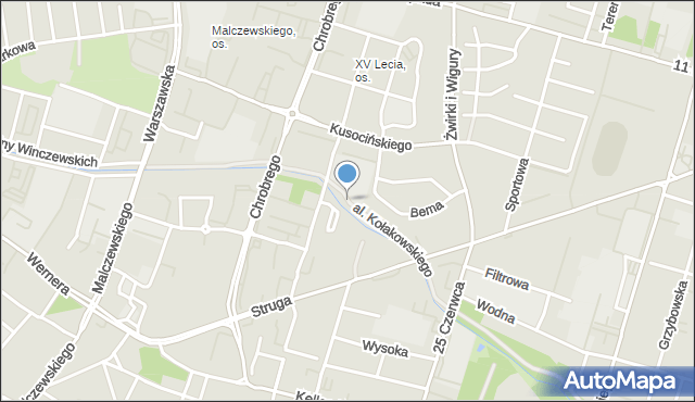Radom, Aleja Kołakowskiego Leszka, prof., mapa Radomia