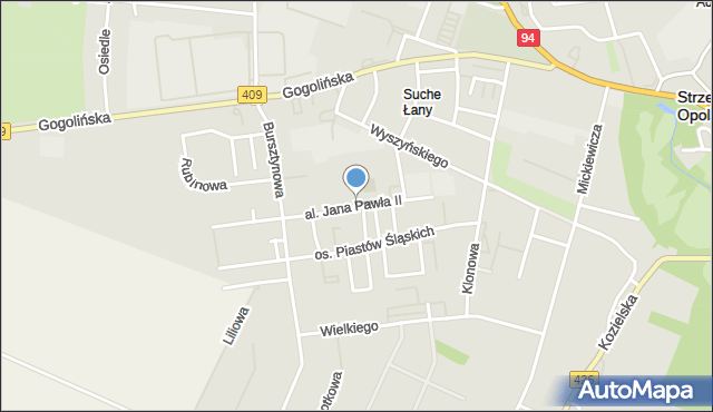 Strzelce Opolskie, Aleja Jana Pawła II, mapa Strzelce Opolskie