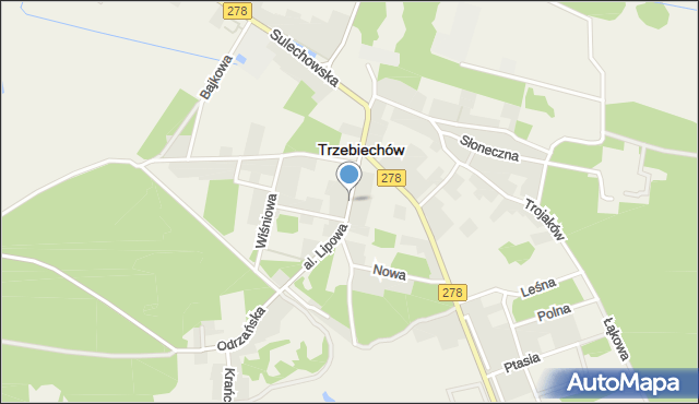 Trzebiechów powiat zielonogórski, Aleja Lipowa, mapa Trzebiechów powiat zielonogórski