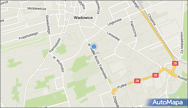 Wadowice, Aleja Matki Bożej Fatimskiej, mapa Wadowice