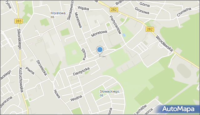 Zielona Góra, Aleja Słowackiego Juliusza, mapa Zielona Góra