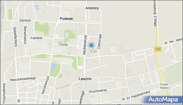 Leszno, Antoniny, mapa Leszno