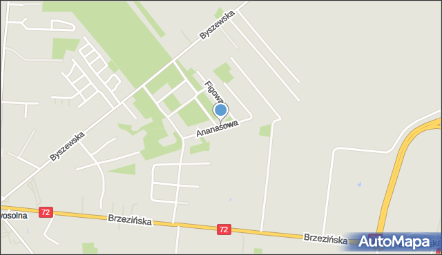 Łódź, Ananasowa, mapa Łodzi