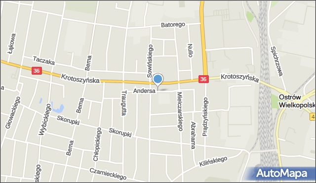 Ostrów Wielkopolski, Andersa Władysława, gen., mapa Ostrów Wielkopolski