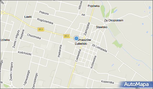 Tomaszów Lubelski, Andersa Władysława, gen., mapa Tomaszów Lubelski