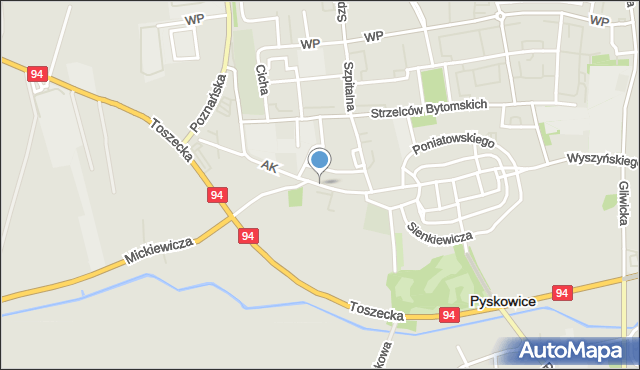 Pyskowice powiat gliwicki, Armii Krajowej, mapa Pyskowice powiat gliwicki