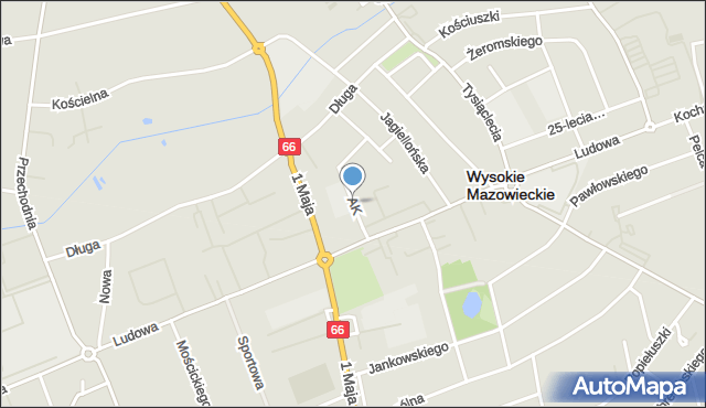 Wysokie Mazowieckie, Armii Krajowej, mapa Wysokie Mazowieckie