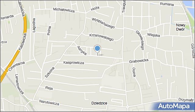 Czechowice-Dziedzice, Asnyka Adama, mapa Czechowic-Dziedzic