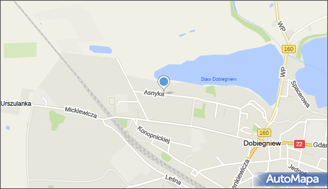 Dobiegniew powiat strzelecko-drezdenecki, Asnyka Adama, mapa Dobiegniew powiat strzelecko-drezdenecki