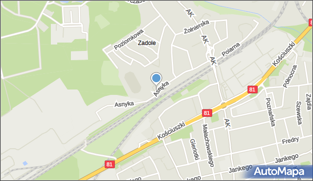 Katowice, Asnyka Adama, mapa Katowic